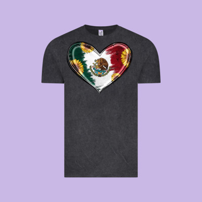 Vintage Tee Sunflower Mexican Flag Heart
