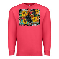 Cardinal western rooster coop animals sunflowers cowhide serape wooden Premium Sweatshirt - Artiststas