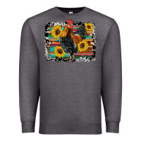 Charcoal Heather western rooster coop animals sunflowers cowhide serape wooden Premium Sweatshirt - Artiststas