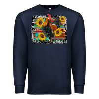Navy western rooster coop animals sunflowers cowhide serape wooden Premium Sweatshirt - Artiststas