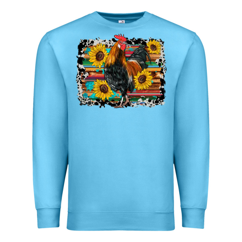 Western Rooster Coop Animals Sunflowers Cowhide Serape Wooden Premium Sweatshirt by Artiststas | Teevron