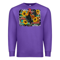 Purple western rooster coop animals sunflowers cowhide serape wooden Premium Sweatshirt - Artiststas