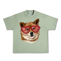 Oil Green shiba inu with love glasses Urban Heavy Tee - RanaPortraitStore