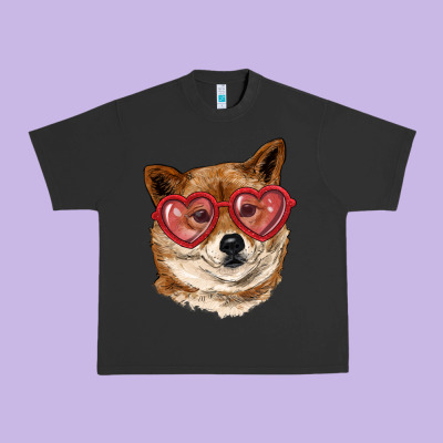 Urban Heavy Tee shiba inu with love glasses