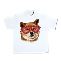 White shiba inu with love glasses Urban Heavy Tee - RanaPortraitStore