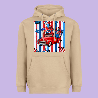 4th Of July Seamless Pattern Truck Heavyweight Hoodie Designed By Bundleandbundleshop
