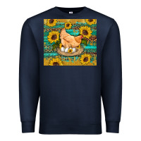 Navy western farm chicken coop animals sunflowers leopard turquoise wooden Premium Sweatshirt - Artiststas