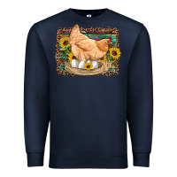 Navy western farm chicken coop animals eggs sunflowers leopard serape woode Premium Sweatshirt - Artiststas