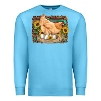 Ocean Blue western farm chicken coop animals eggs sunflowers leopard serape woode Premium Sweatshirt - Artiststas