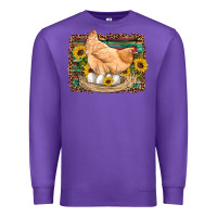 Purple western farm chicken coop animals eggs sunflowers leopard serape woode Premium Sweatshirt - Artiststas