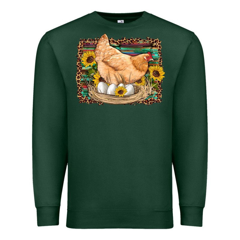 Western Farm Chicken Coop Animals Eggs Sunflowers Leopard Serape Woode Premium Sweatshirt by Artiststas | Teevron