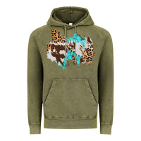 Vintage Olive cowhide leopard turquoise patch Vintage Hoodie - AdoDesignShop