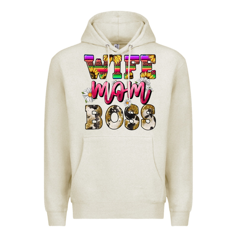 Wife Mom Boss Daisy Premium Hoodie by NancyCooperArtShop | Teevron
