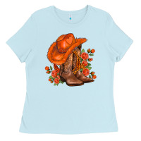 Baby Blue orange  cowgirl  and roses Ladies Tee - AdoDesignShop