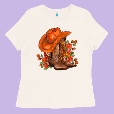 Orange  Cowgirl  And Roses Ladies Tee Designed By Adodesignshop