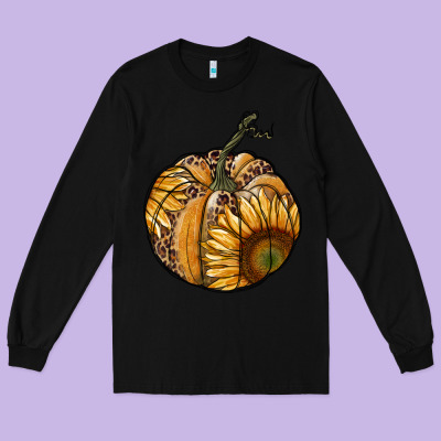 Sunflower Pumpkin Long Sleeve Tee Designed By Ranaportraitstore