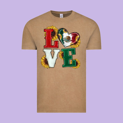 Vintage Tee Mexican Flag With Sunflowers Love