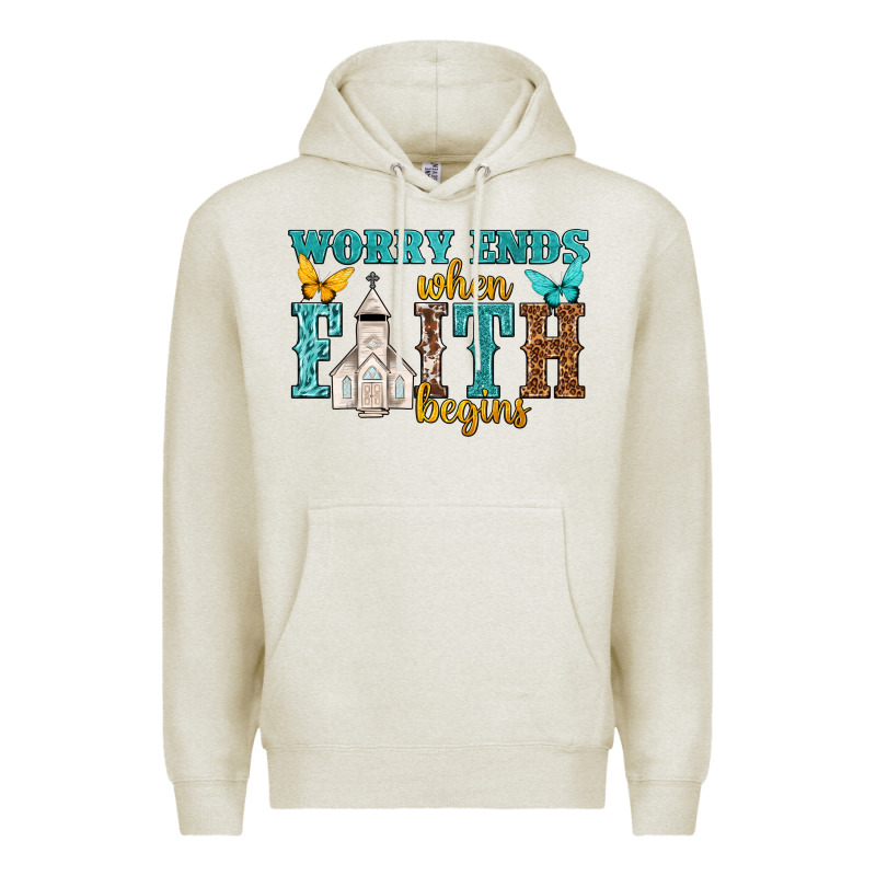 Worry Ends When Faith Begins Premium Hoodie by NancyCooperArtShop | Teevron