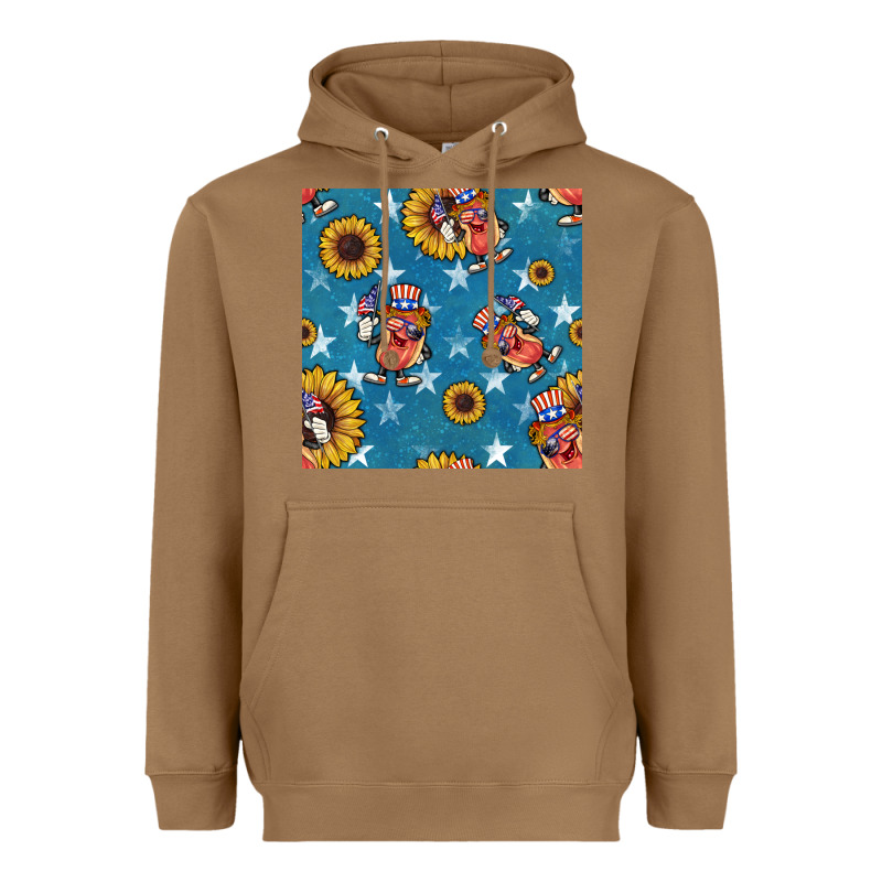 4th Of July Sunflowers Hotdog Seamless Pattern Heavyweight Hoodie by BundleAndBundleShop | Teevron