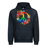 Navy Peace Pride LGBTQ+ And Flowers Urban Hoodie - BundleAndBundleShop