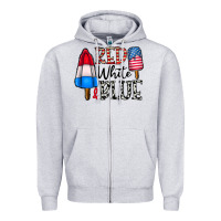 Heather Grey red white blue Zipper Hoodie - CowhideDigitalArt