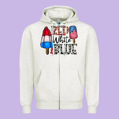 Red White Blue Zipper Hoodie Designed By Cowhidedigitalart