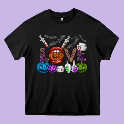 Love  Halloween Heavy Core Tee Designed By Cowhidedigitalart