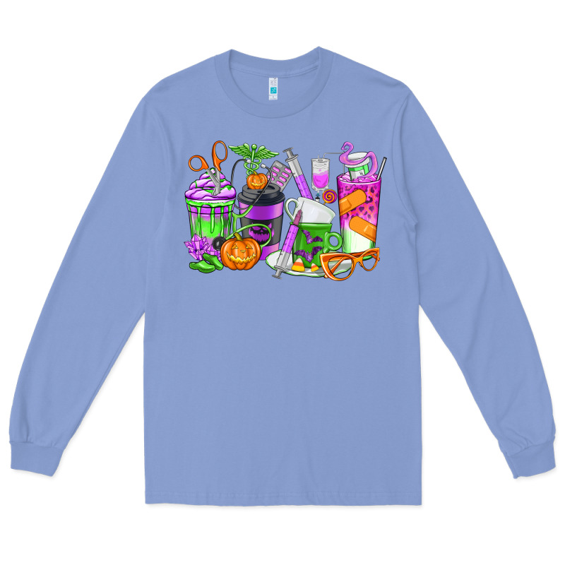 Halloween Nurse Coffee Cups Long Sleeve Tee by texasbilliewilder | Teevron