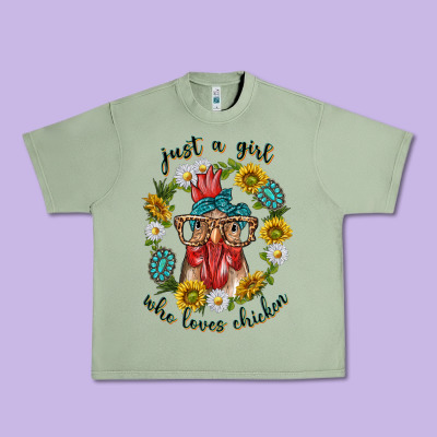 Urban Heavy Tee just a girl who loves chicken with sunflowers and gemstone