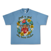Pebble Blue just a girl who loves chicken with sunflowers and gemstone Urban Heavy Tee - texasbilliewilder