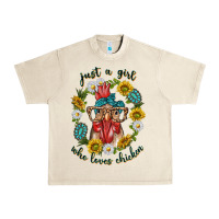 Sandshell just a girl who loves chicken with sunflowers and gemstone Urban Heavy Tee - texasbilliewilder