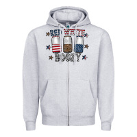 Heather Grey red white boozy Zipper Hoodie - CowhideDigitalArt