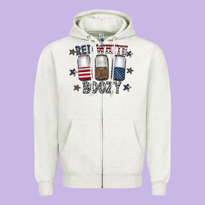 Red White Boozy Zipper Hoodie Designed By Cowhidedigitalart