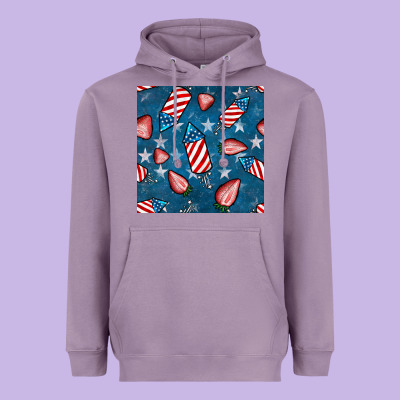 4th Uf July Strawberries Seamless Pattern Heavyweight Hoodie Designed By Bundleandbundleshop
