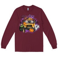 Burgundy Halloween School Bus Long Sleeve Tee - texasbilliewilder