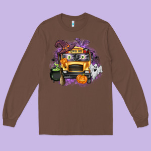 Halloween School Bus Long Sleeve Tee Designed By Texasbilliewilder