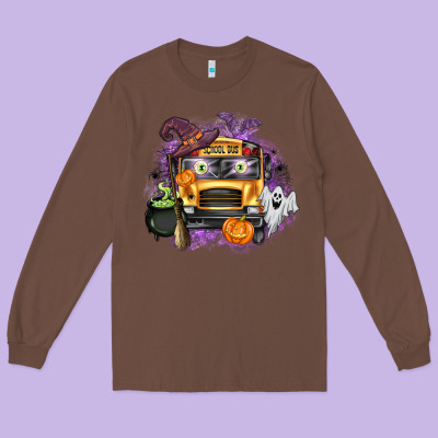 Halloween School Bus Long Sleeve Tee Designed By Texasbilliewilder