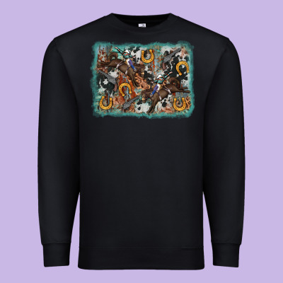 Bucking Bronco Rodeo Revolver Western Background Premium Sweatshirt Designed By Adodesignshop