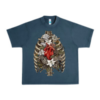 Midnight Navy Skeleton Rib Cage Heart Urban Heavy Tee - RanaPortraitStore