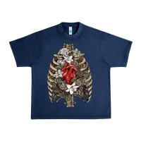 Navy Skeleton Rib Cage Heart Urban Heavy Tee - RanaPortraitStore