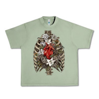 Oil Green Skeleton Rib Cage Heart Urban Heavy Tee - RanaPortraitStore