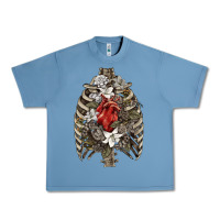 Pebble Blue Skeleton Rib Cage Heart Urban Heavy Tee - RanaPortraitStore
