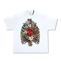 White Skeleton Rib Cage Heart Urban Heavy Tee - RanaPortraitStore