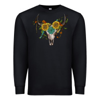 Black boho bullskull with sunflower and gemstone Premium Sweatshirt - Artiststas