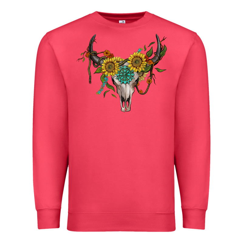 Boho Bullskull With Sunflower And Gemstone Premium Sweatshirt by Artiststas | Teevron