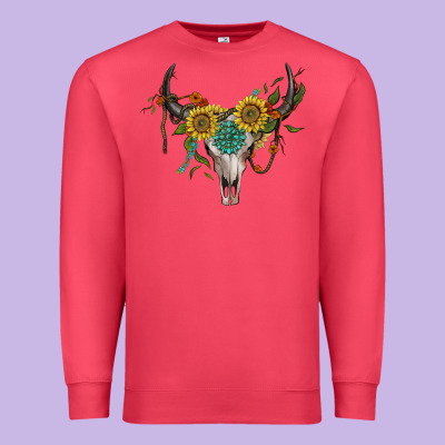 Boho Bullskull With Sunflower And Gemstone Premium Sweatshirt Designed By Artiststas