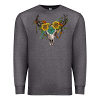Charcoal Heather boho bullskull with sunflower and gemstone Premium Sweatshirt - Artiststas