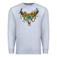 Heather Grey boho bullskull with sunflower and gemstone Premium Sweatshirt - Artiststas