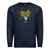 Navy boho bullskull with sunflower and gemstone Premium Sweatshirt - Artiststas