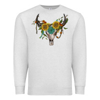 Oatmeal Heather boho bullskull with sunflower and gemstone Premium Sweatshirt - Artiststas